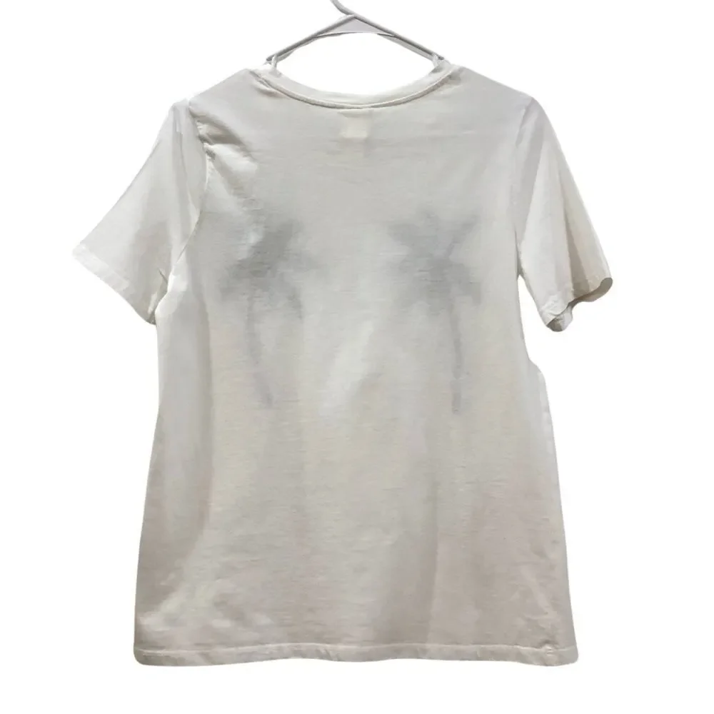 White Tee, Palm Trees, H&M, Size M
